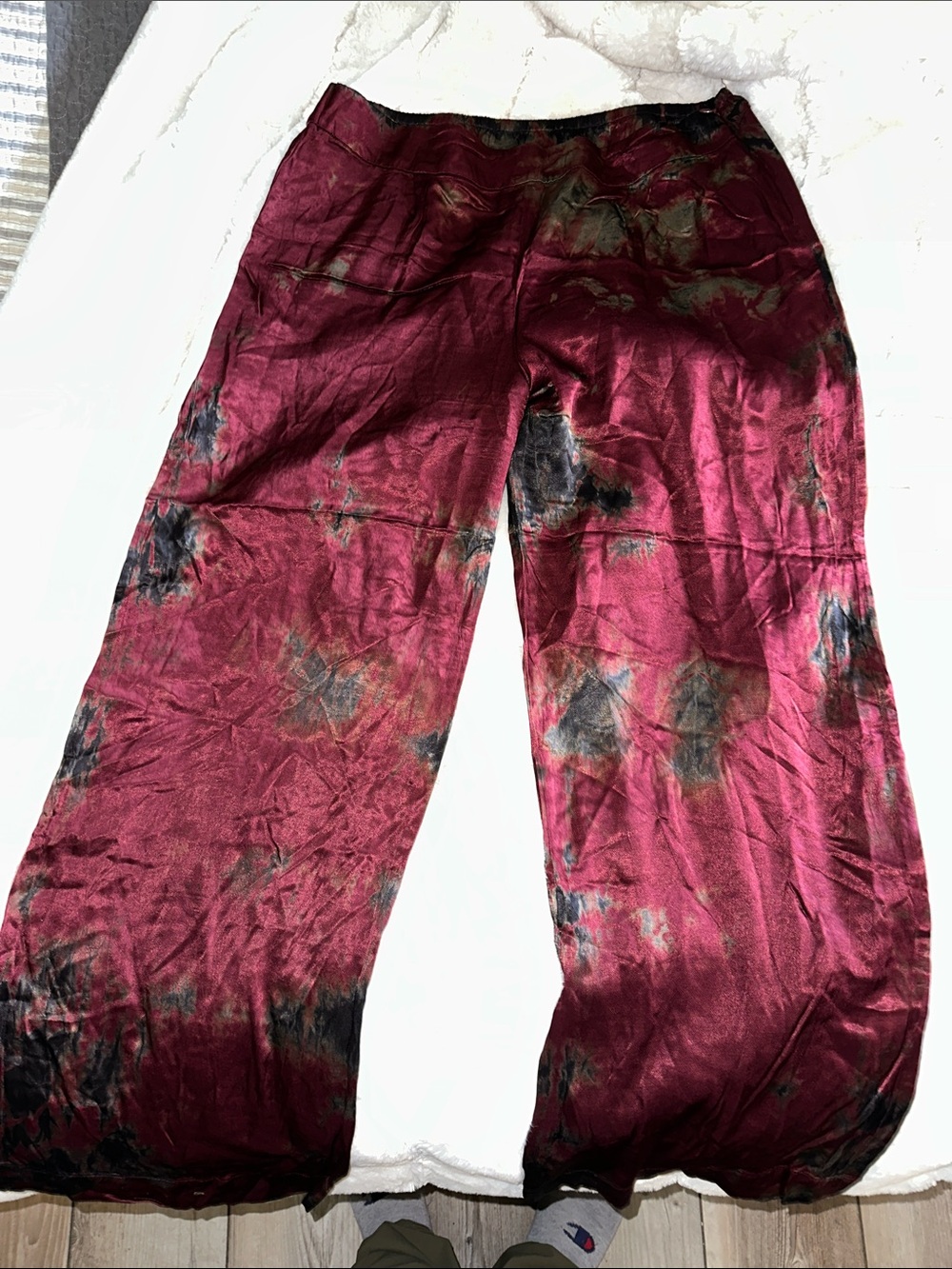Soft Surroundings Burgundy Tie-Dye Wide-Leg Pants with Black Accents